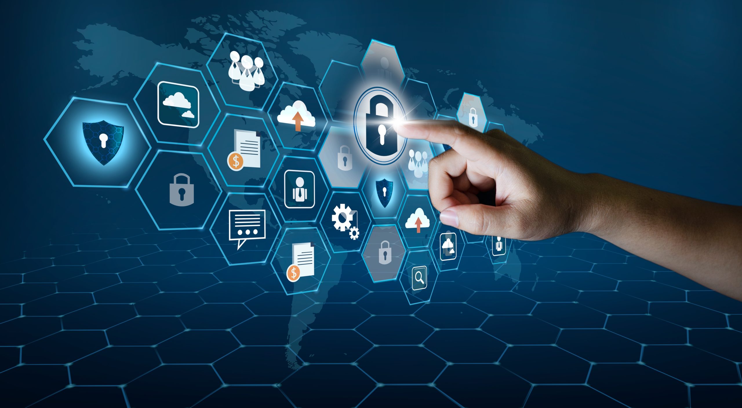 Highly secure IT device protection shield. blue background Security Systems